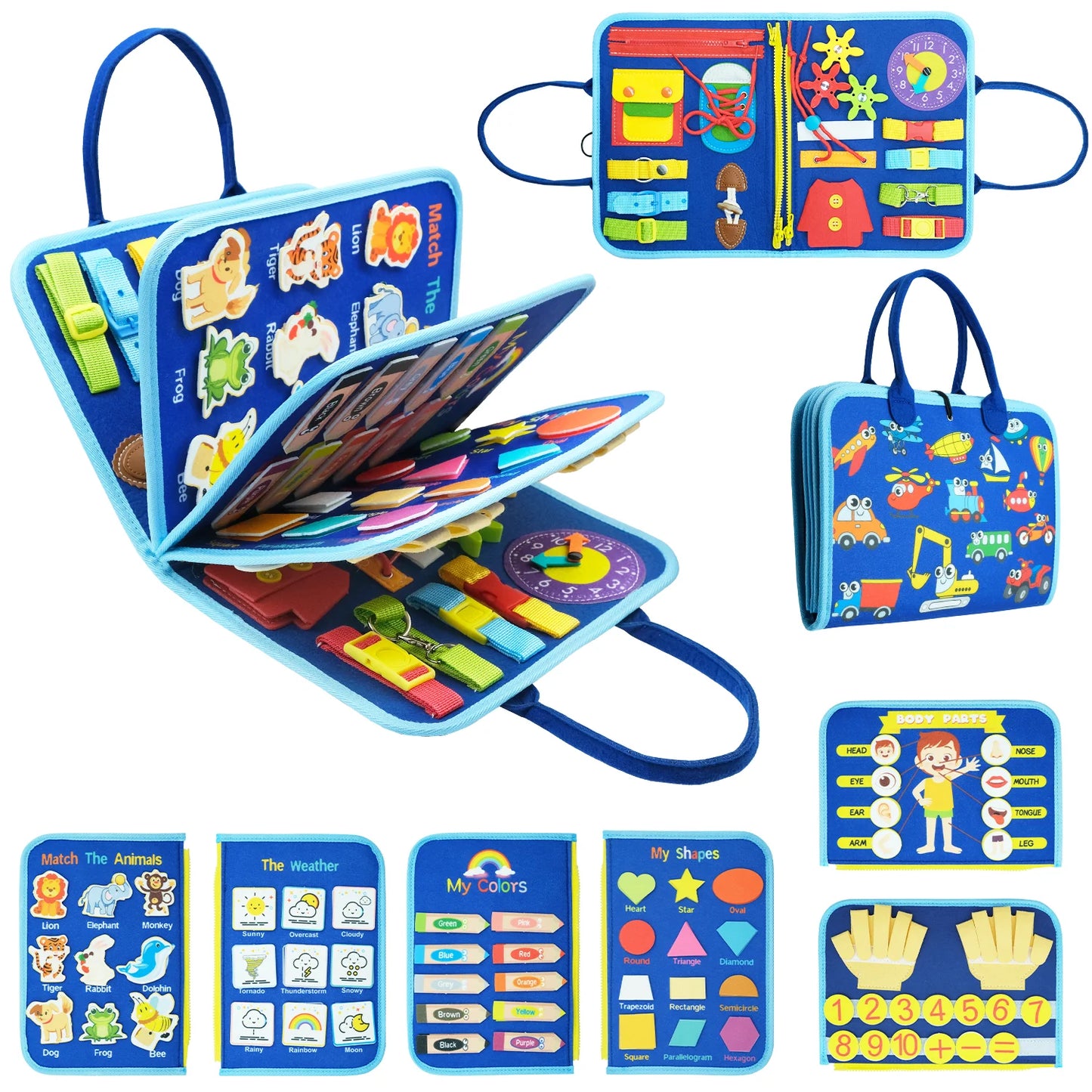 Tableau d'activités Montessori pour tout-petits, jouet sensoriel, apprentissage préscolaire, activités éducatives de voyage pour les tout-petits, motricité fine