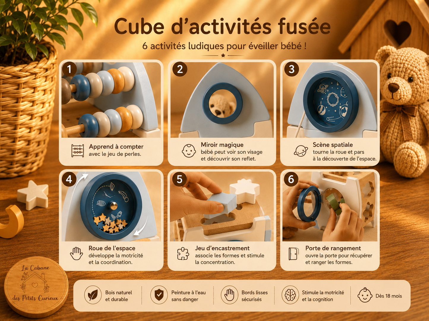 🚀 Fusée d'activités Montessori en Bois