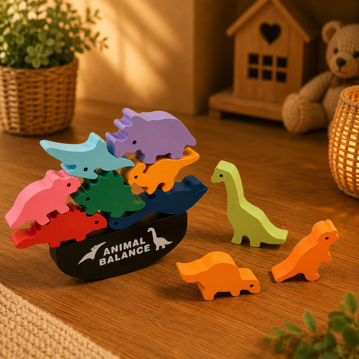 🦕 Jeu d'équilibre Montessori – Animaux en bois