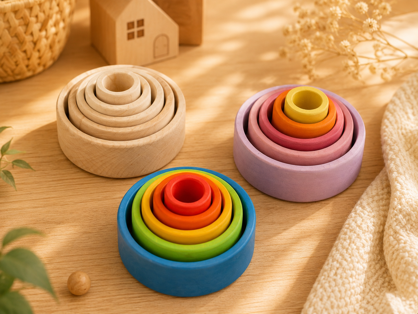 🌈 Coupelles Arc-en-Ciel en Bois Montessori