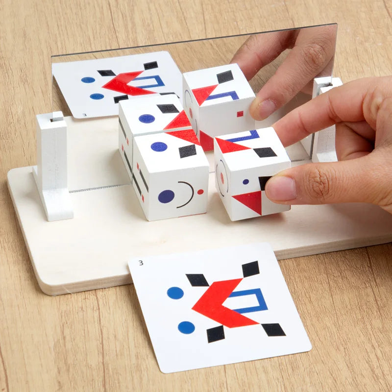 Puzzle miroir Montessori en bois pour enfants, jouet éducatif précoce, jeu de logique et d'exploration spatiale, cadeau de voyage
