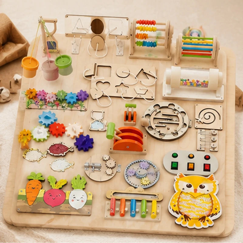 Accessoires Montessori de qualité supérieure pour tableau d'activités, jouets éducatifs sensoriels et de motricité fine | Kit d'activités en bois pour enfants d'âge préscolaire