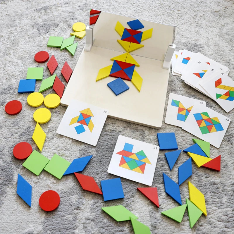 Puzzle miroir Montessori en bois pour enfants, jouet éducatif précoce, jeu de logique et d'exploration spatiale, cadeau de voyage