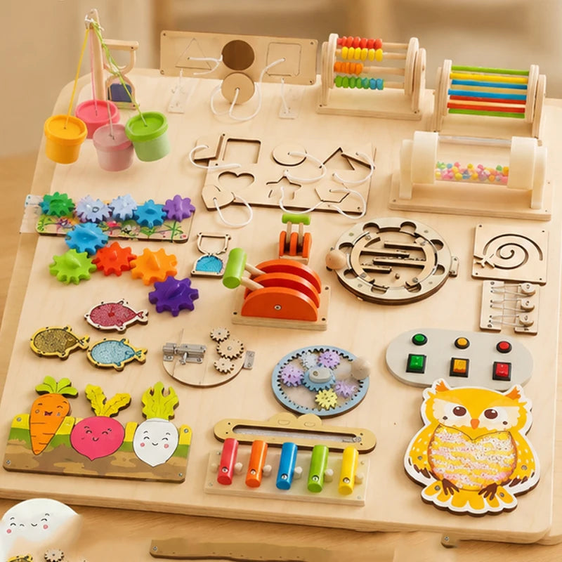 Accessoires Montessori de qualité supérieure pour tableau d'activités, jouets éducatifs sensoriels et de motricité fine | Kit d'activités en bois pour enfants d'âge préscolaire