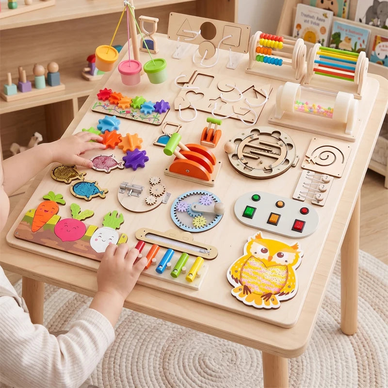Accessoires Montessori de qualité supérieure pour tableau d'activités, jouets éducatifs sensoriels et de motricité fine | Kit d'activités en bois pour enfants d'âge préscolaire