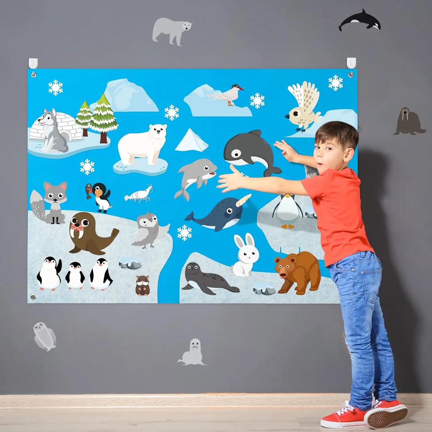 Tableau d'activités en feutrine sur le thème des animaux de la ferme 4 en 1 : histoires, ferme, zoo marin, véhicules, apprentissage précoce, décoration murale interactive, cadeaux