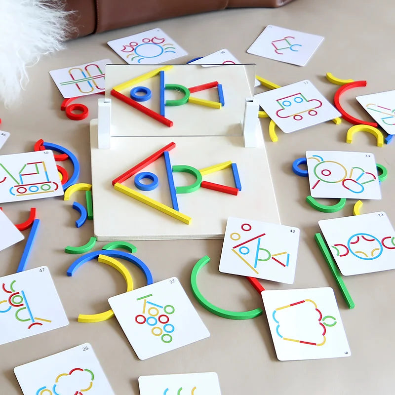 Puzzle miroir Montessori en bois pour enfants, jouet éducatif précoce, jeu de logique et d'exploration spatiale, cadeau de voyage