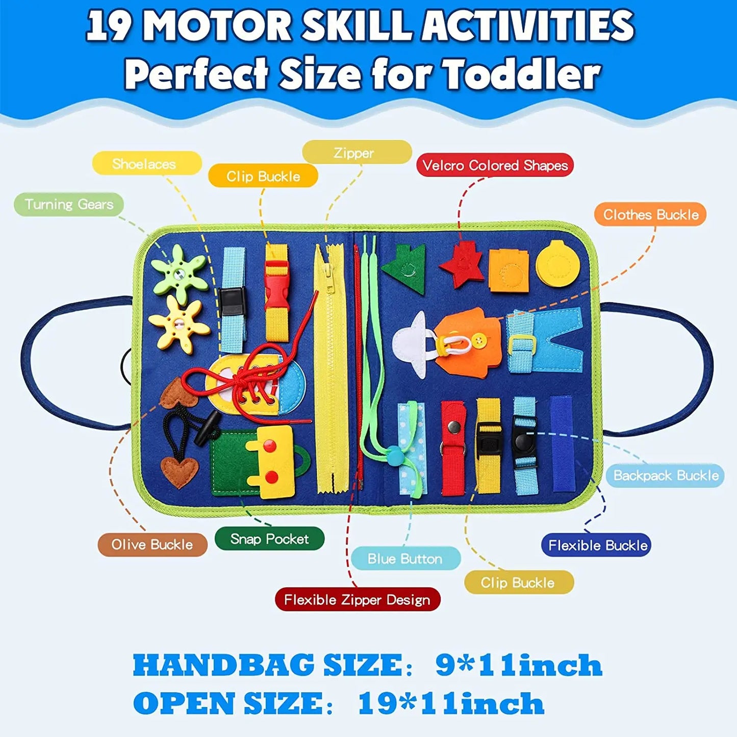 Tableau d'activités Montessori pour tout-petits, jouet sensoriel, apprentissage préscolaire, activités éducatives de voyage pour les tout-petits, motricité fine