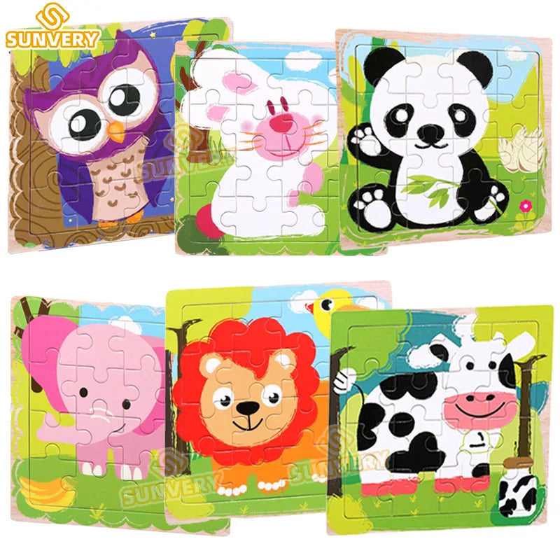 Puzzle 9/16 pour enfants de 2 à 5 ans, puzzle en bois pour tout-petits, jouet éducatif préscolaire, puzzle d'animaux pour garçons et filles