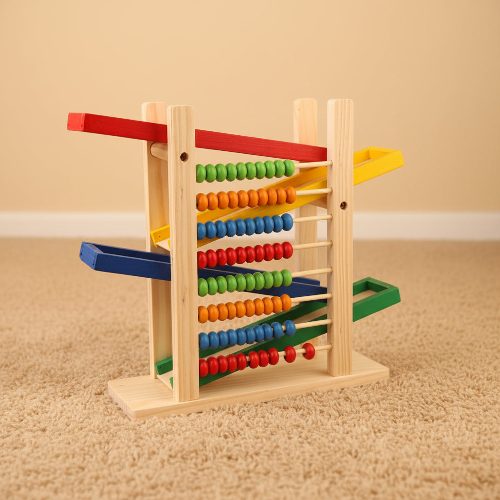 🧮 Boulier en bois éducatif Montessori avec 4 petites voitures