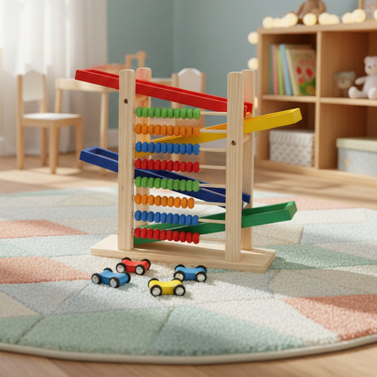 🧮 Boulier en bois éducatif Montessori avec 4 petites voitures
