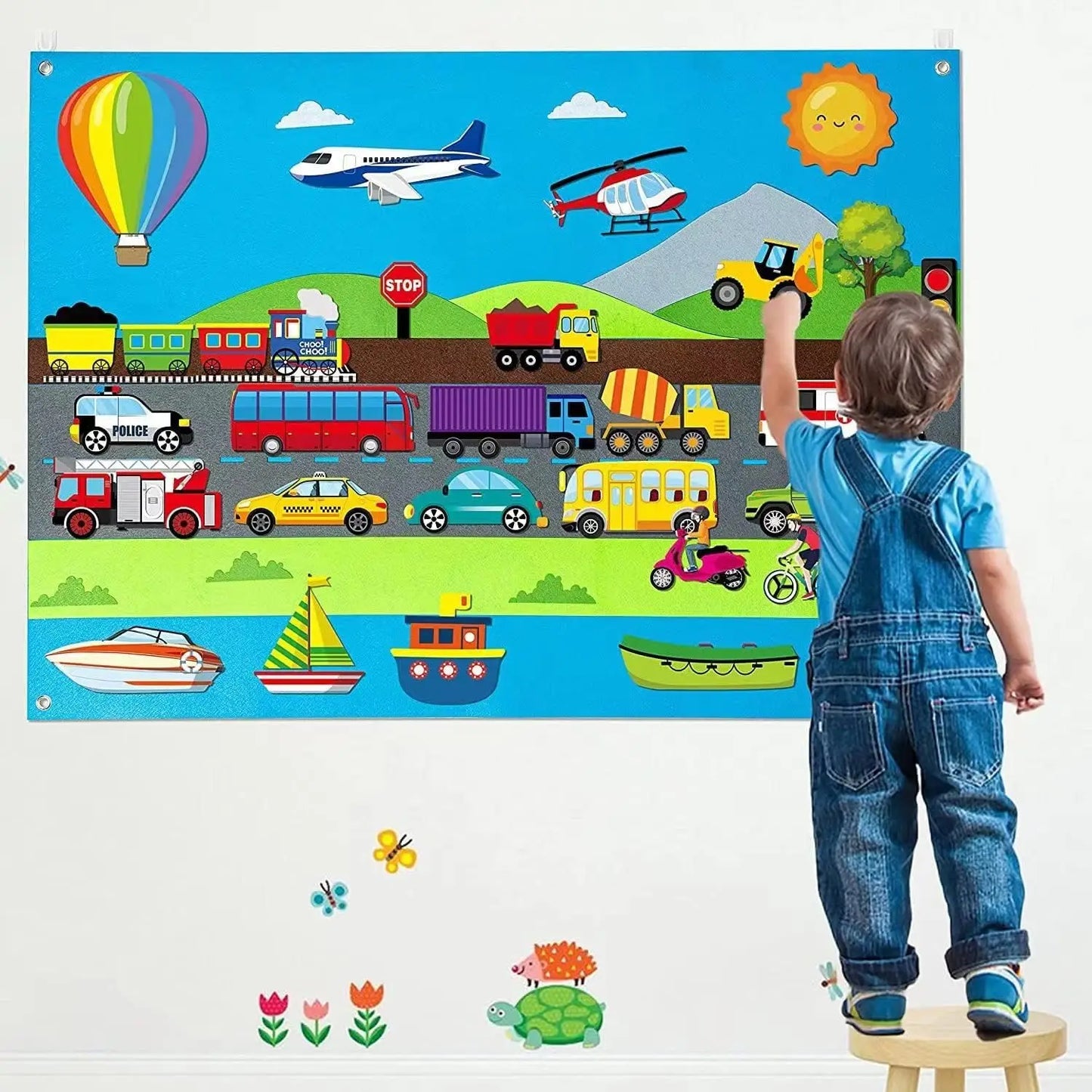 Tableau d'activités en feutrine sur le thème des animaux de la ferme 4 en 1 : histoires, ferme, zoo marin, véhicules, apprentissage précoce, décoration murale interactive, cadeaux