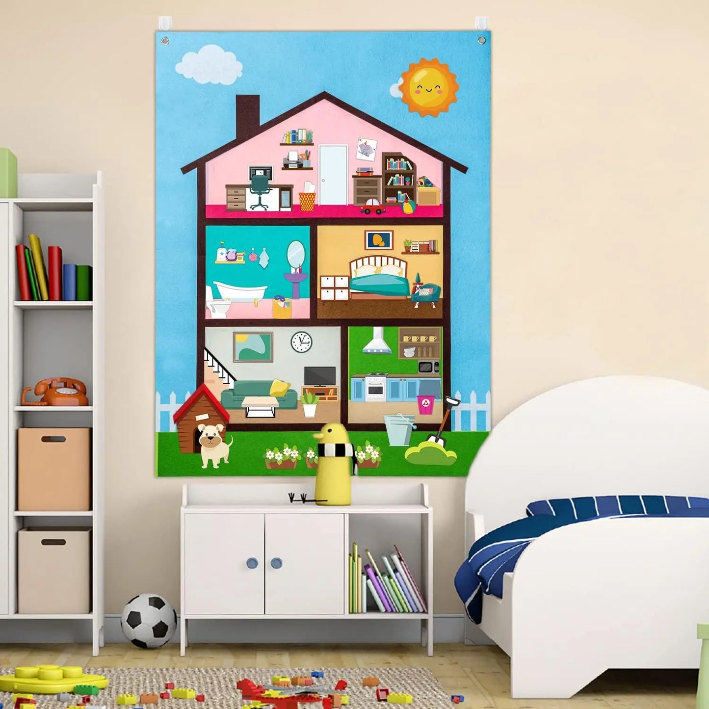 Tableau d'activités en feutrine sur le thème des animaux de la ferme 4 en 1 : histoires, ferme, zoo marin, véhicules, apprentissage précoce, décoration murale interactive, cadeaux