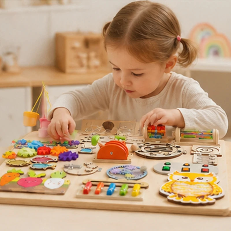 Accessoires Montessori de qualité supérieure pour tableau d'activités, jouets éducatifs sensoriels et de motricité fine | Kit d'activités en bois pour enfants d'âge préscolaire
