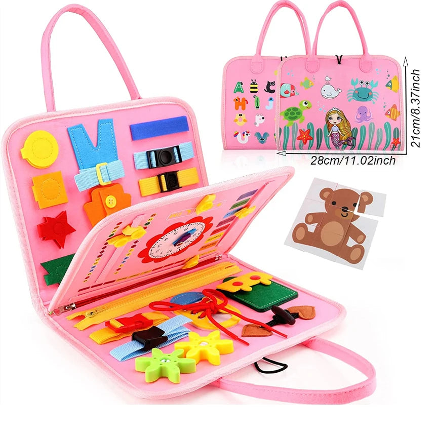 Tableau d'activités Montessori pour tout-petits, jouet sensoriel, apprentissage préscolaire, activités éducatives de voyage pour les tout-petits, motricité fine
