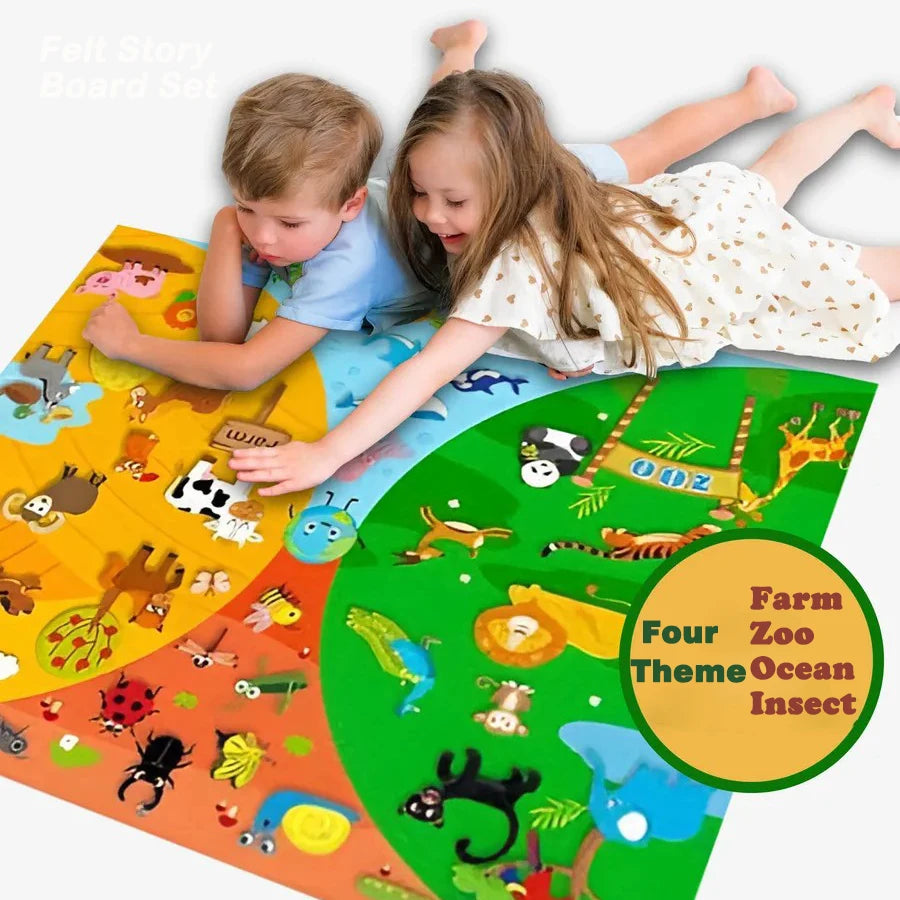 Tableau d'activités en feutrine sur le thème des animaux de la ferme 4 en 1 : histoires, ferme, zoo marin, véhicules, apprentissage précoce, décoration murale interactive, cadeaux