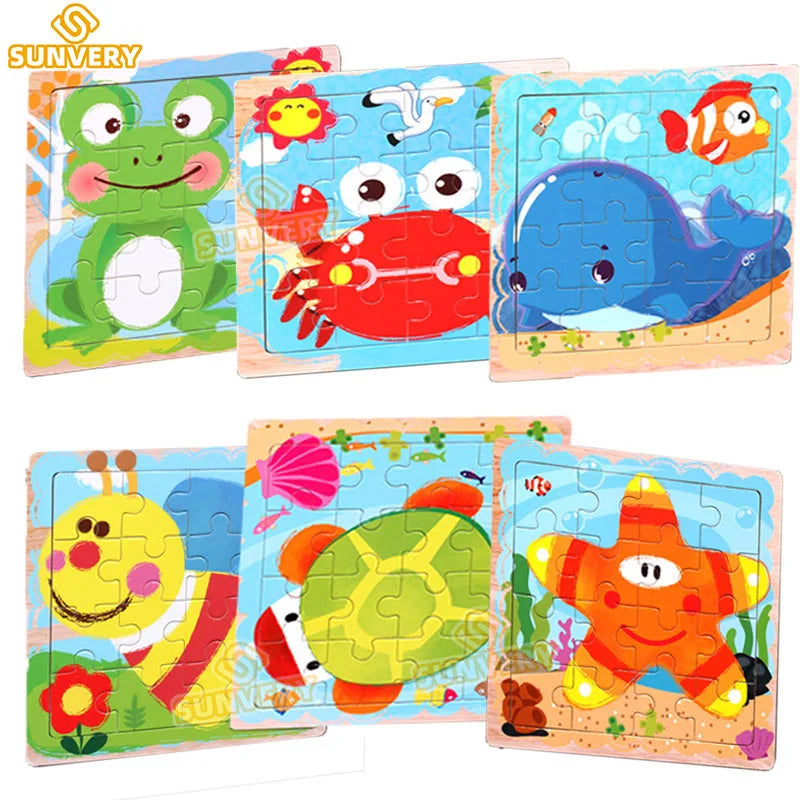 Puzzle 9/16 pour enfants de 2 à 5 ans, puzzle en bois pour tout-petits, jouet éducatif préscolaire, puzzle d'animaux pour garçons et filles