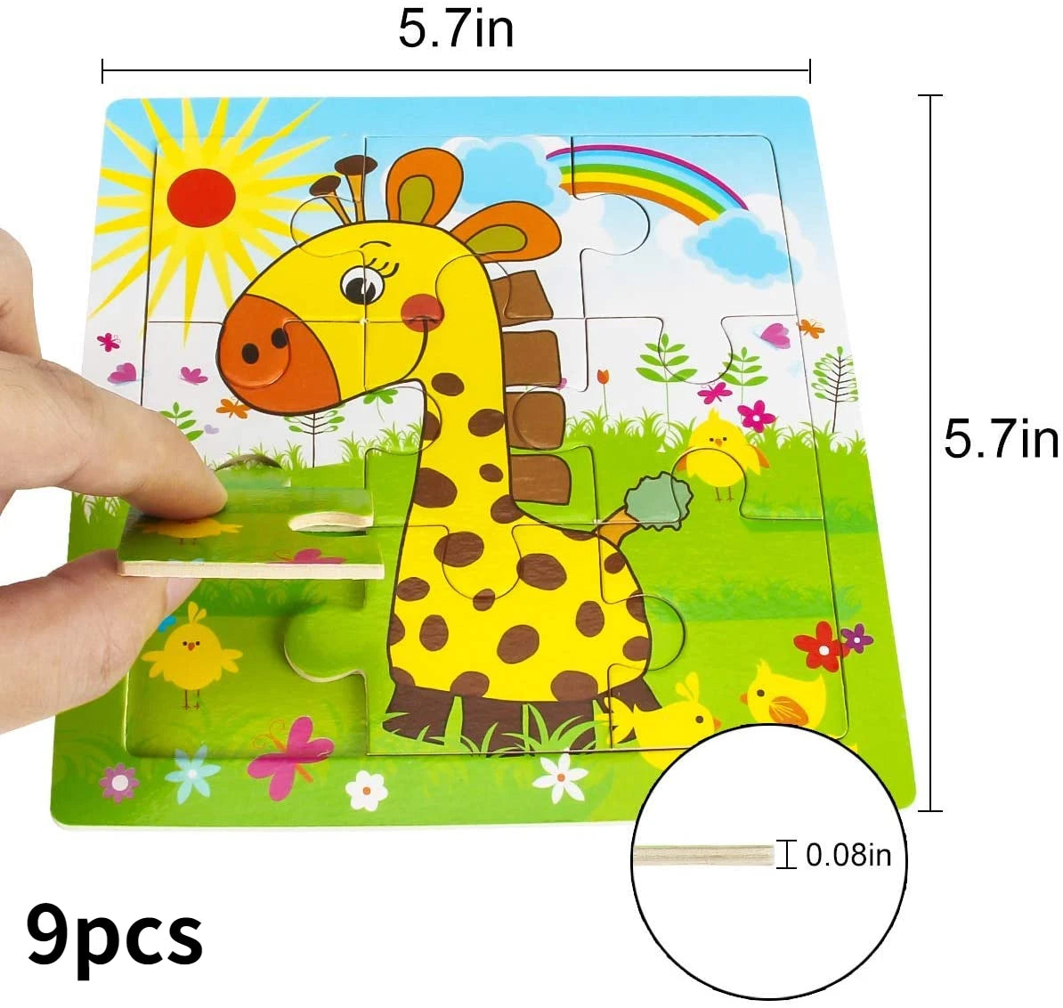 Puzzle 9/16 pour enfants de 2 à 5 ans, puzzle en bois pour tout-petits, jouet éducatif préscolaire, puzzle d'animaux pour garçons et filles