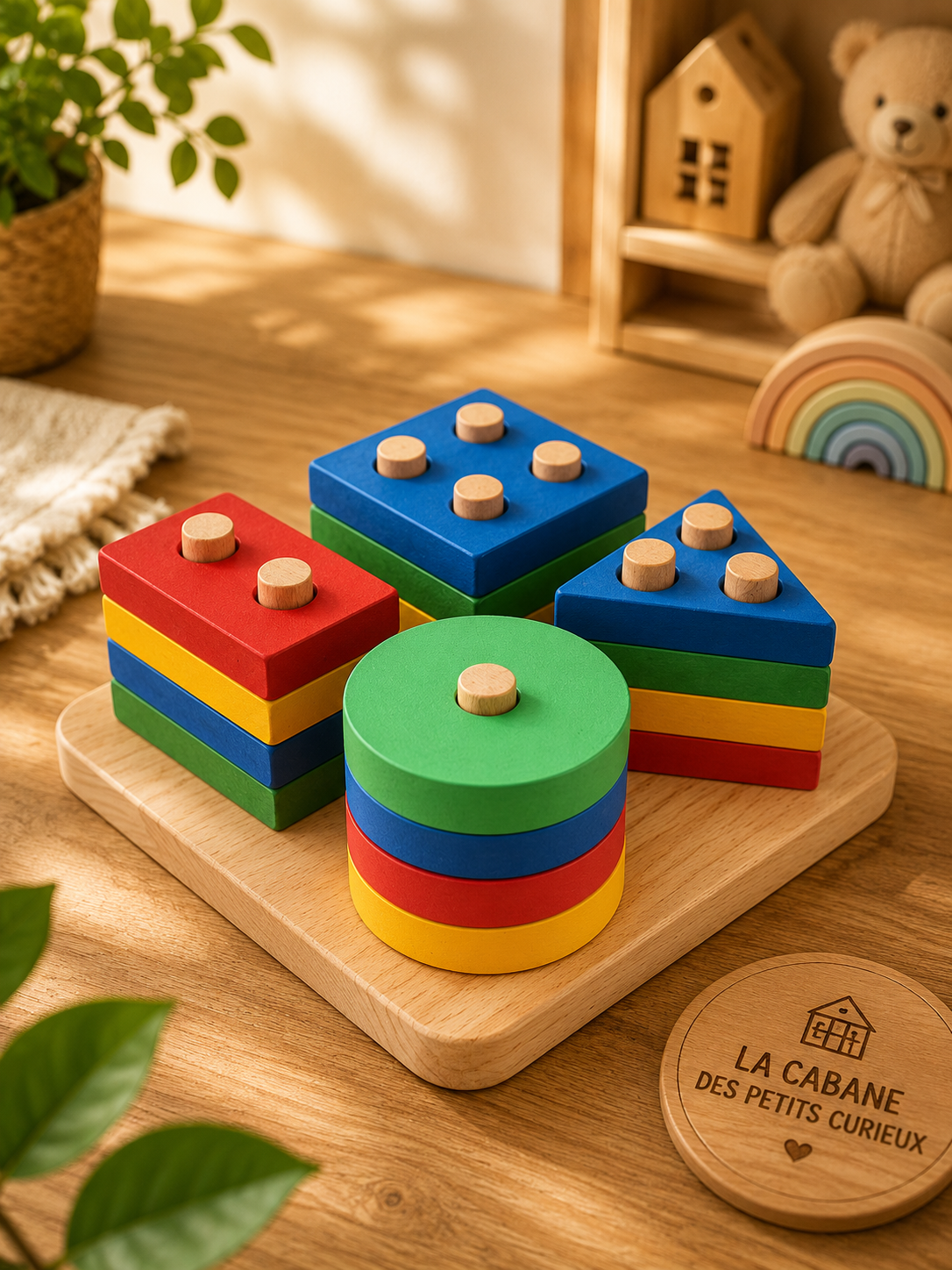 🧩 Jeu d'encastrement en bois – Apprendre les formes et les couleurs en s'amusant !