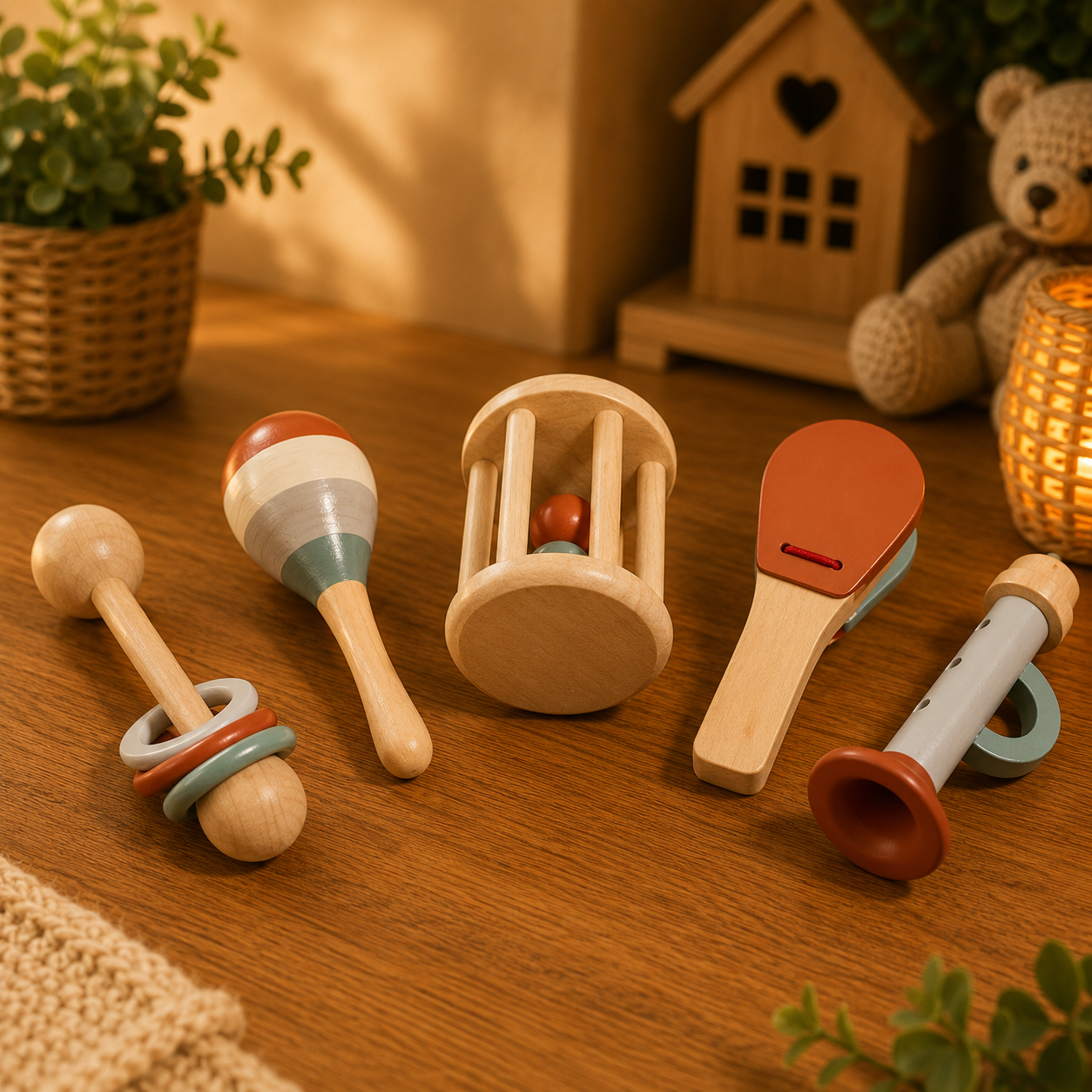 🎵 Coffret d'instruments de musique en bois Montessori – 5 pièces