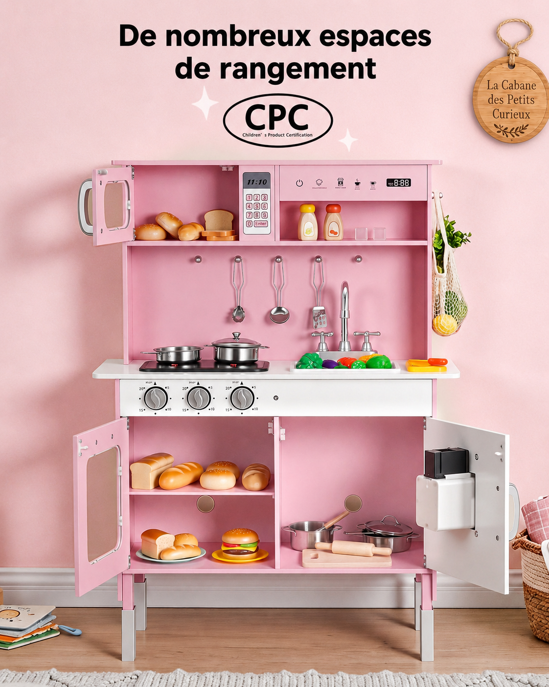 🍳 Cuisine en bois pour enfant avec lumières et sons – Rose