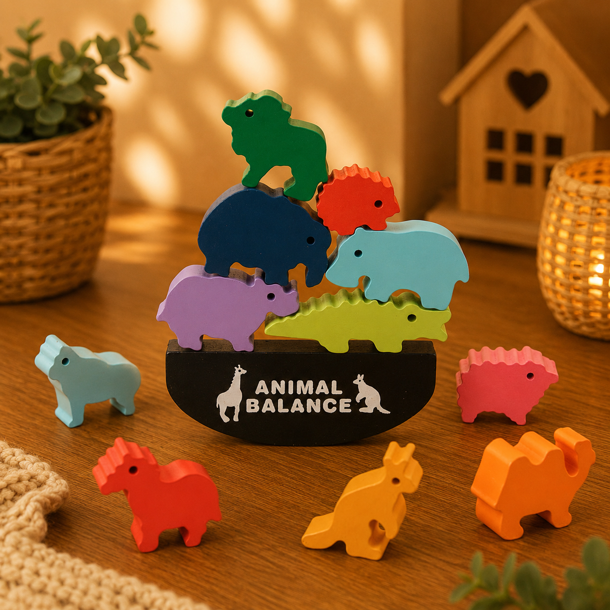 🦕 Jeu d'équilibre Montessori – Animaux en bois