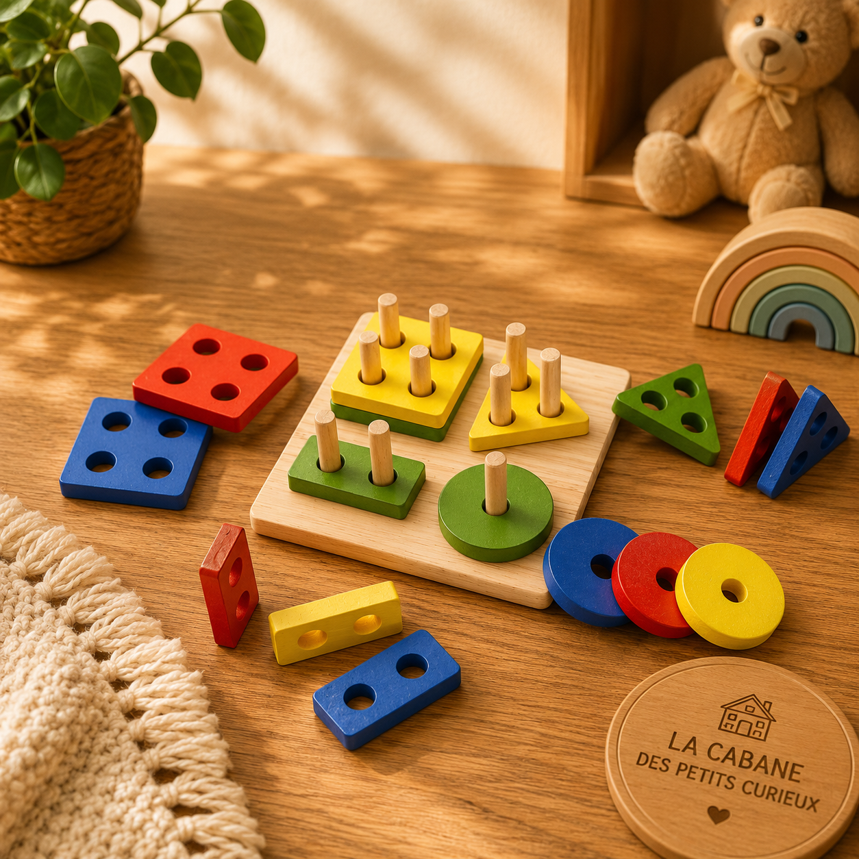 🧩 Jeu d'encastrement en bois – Apprendre les formes et les couleurs en s'amusant !