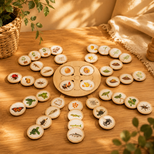 🧬 Jeu éducatif en bois – Cycles de vie des animaux