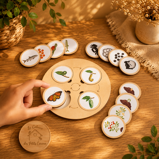 🧬 Jeu éducatif en bois – Cycles de vie des animaux