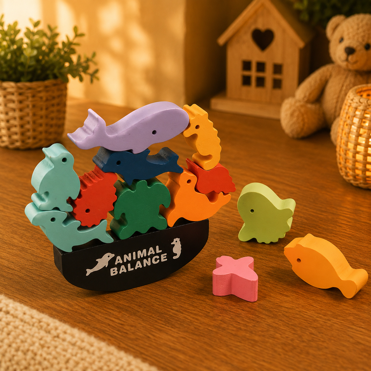 🦕 Jeu d'équilibre Montessori – Animaux en bois
