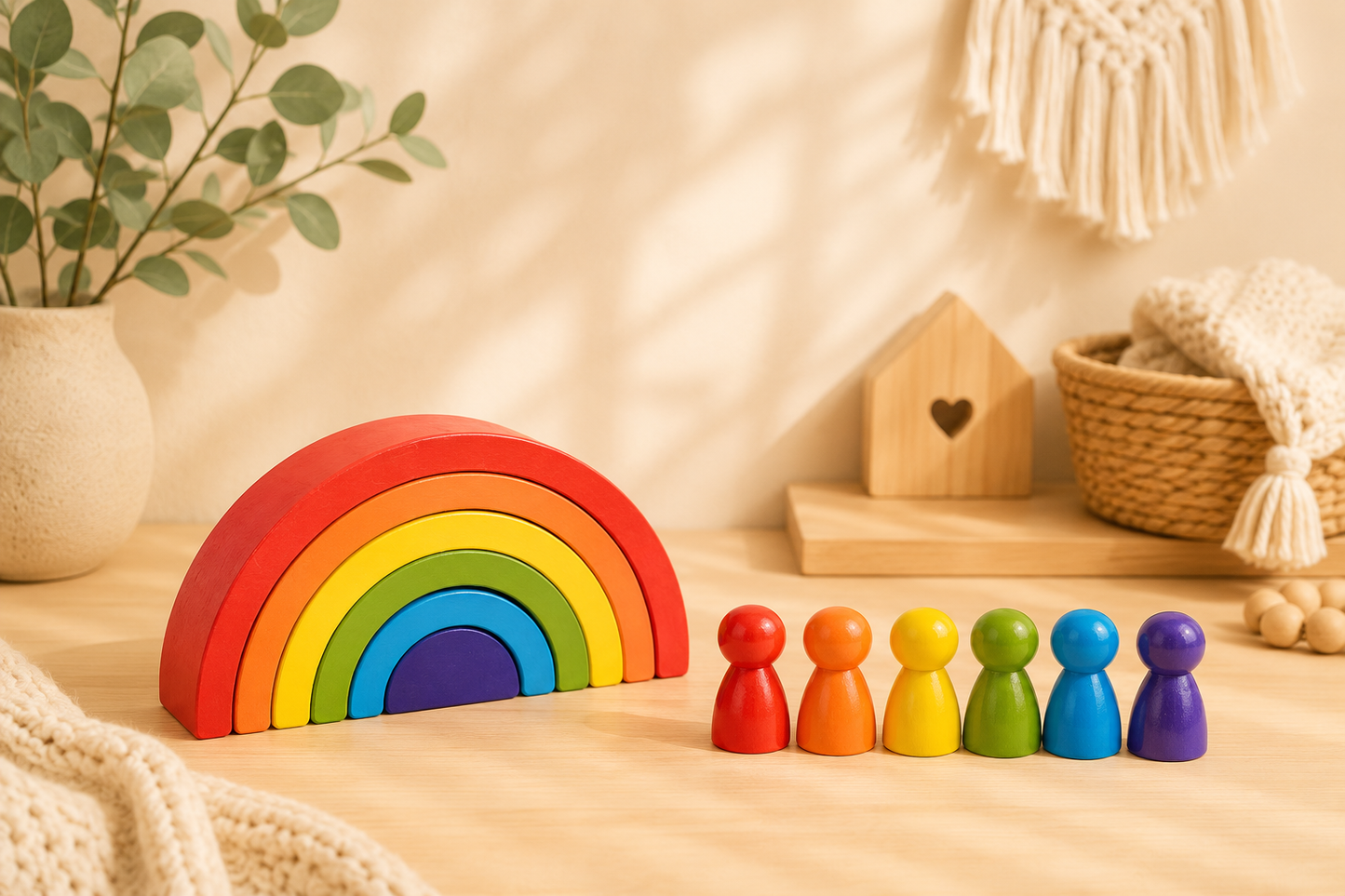 🏗️ Jeux de construction en bois Montessori arc-en-ciel