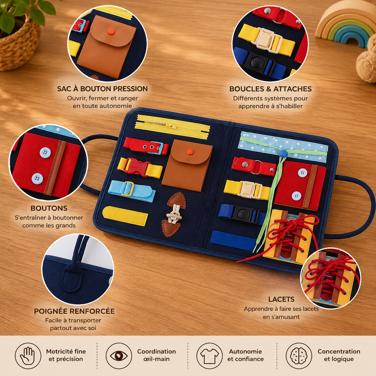 👜 Sac d'activités Montessori – Busy Board de voyage