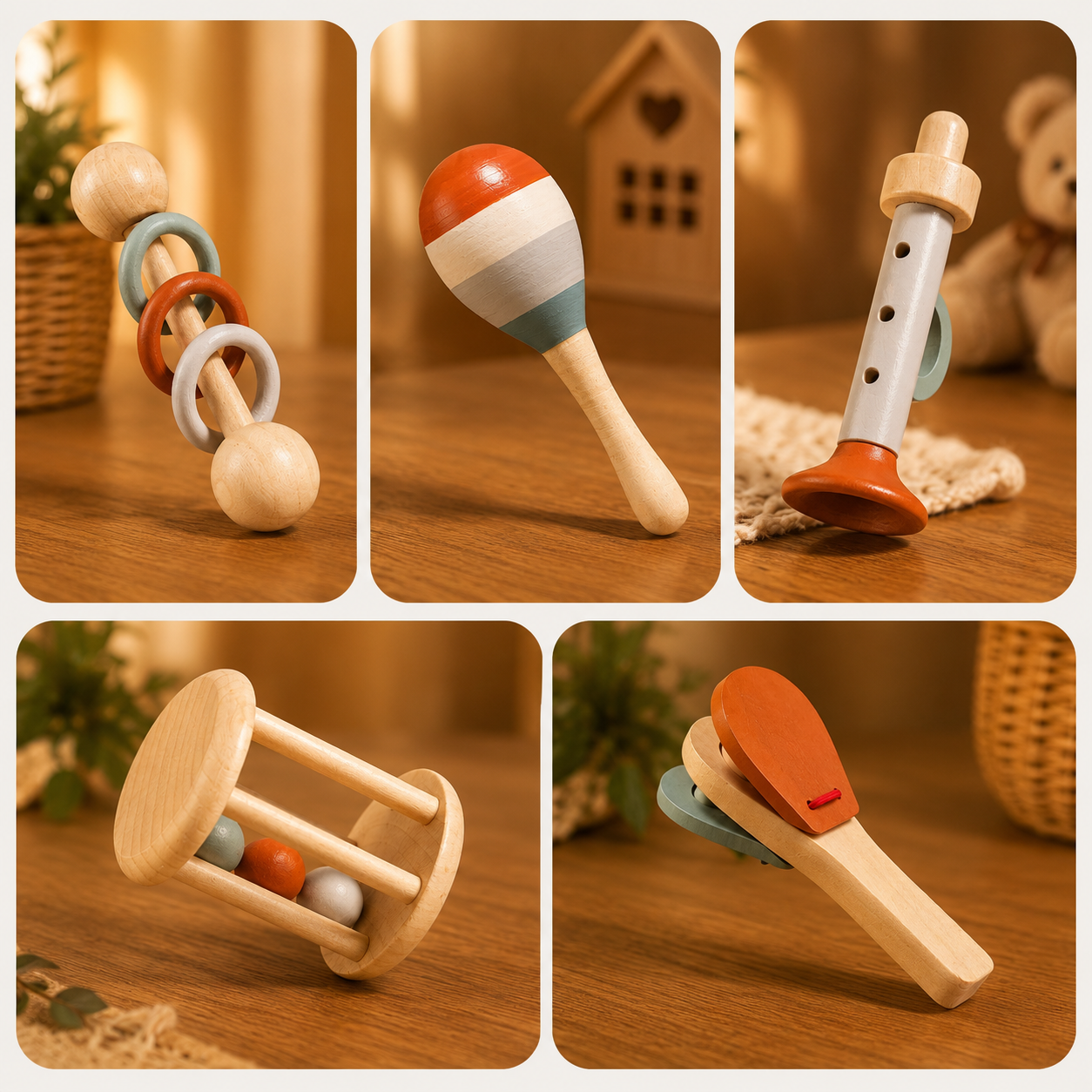 🎵 Coffret d'instruments de musique en bois Montessori – 5 pièces