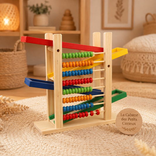 🧮 Boulier en bois éducatif Montessori avec 4 petites voitures