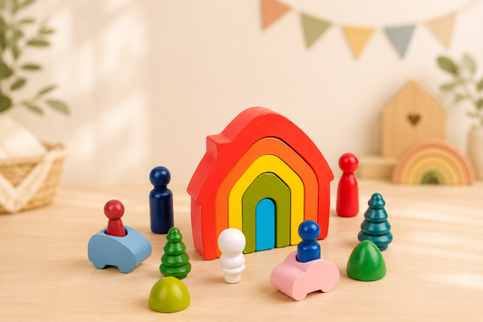 🏗️ Jeux de construction en bois Montessori arc-en-ciel