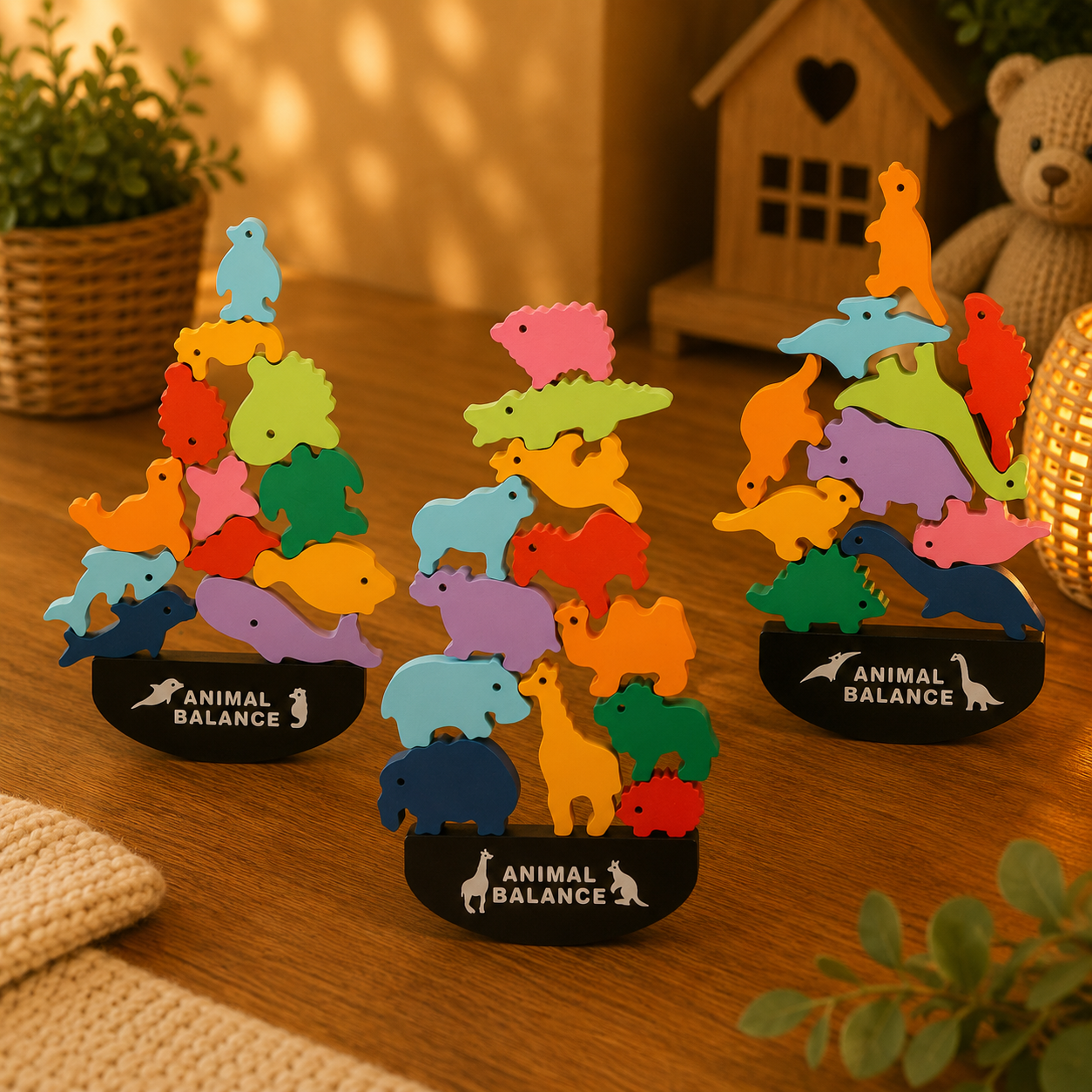 🦕 Jeu d'équilibre Montessori – Animaux en bois