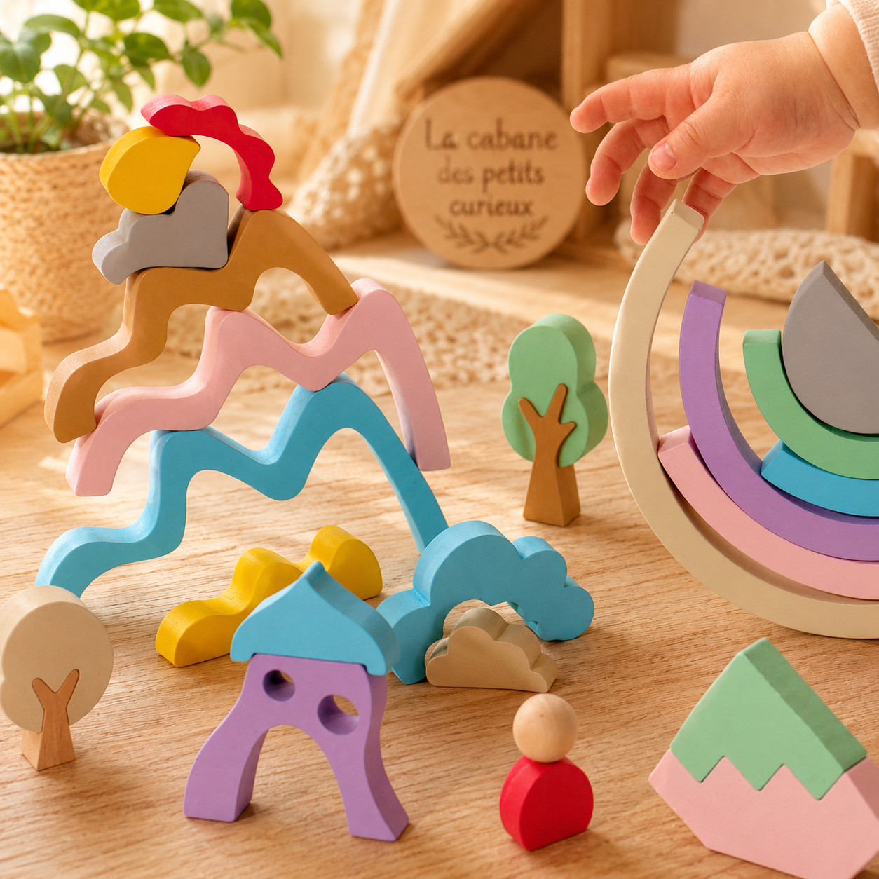 🧚 Village féerique Montessori en bois – 44 pièces