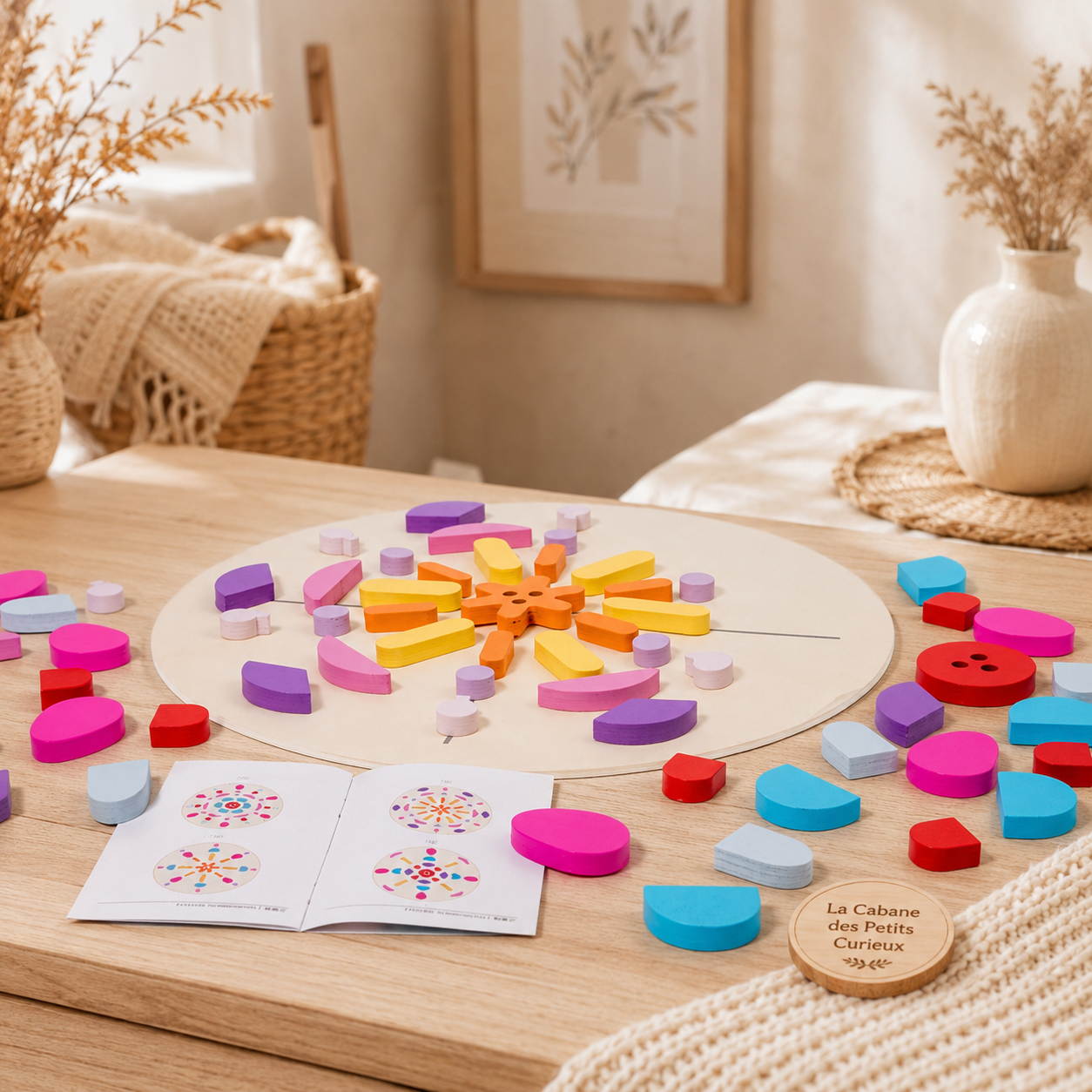 Puzzle mandala en bois – Jeu créatif de formes colorées