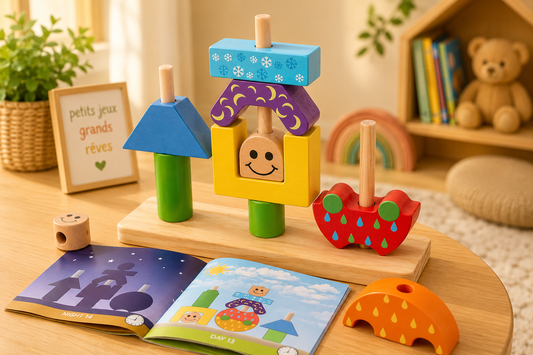 🧩 Jeu Montessori Jour & Nuit en Bois – Construction & Défis Logiques