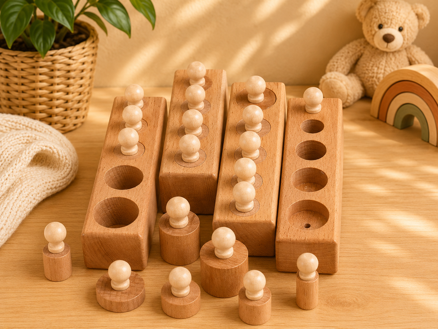 🪵 Cylindres Montessori en Bois – Apprendre les tailles en s'amusant