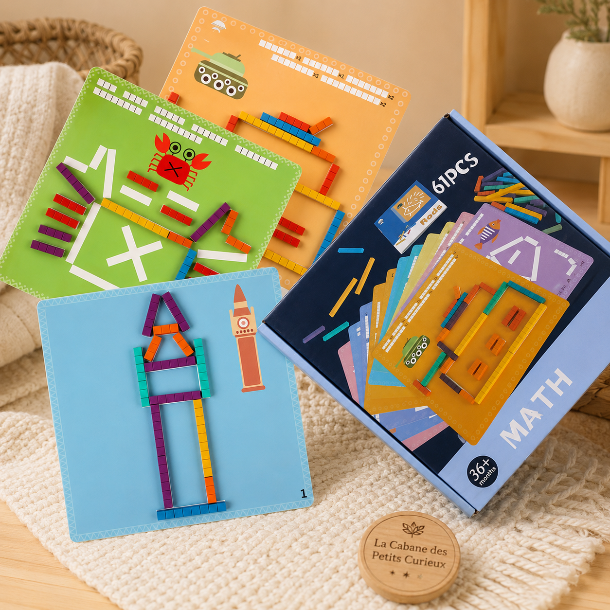 Jeu de calcul Montessori en bois – Puzzle logique 61 pièces