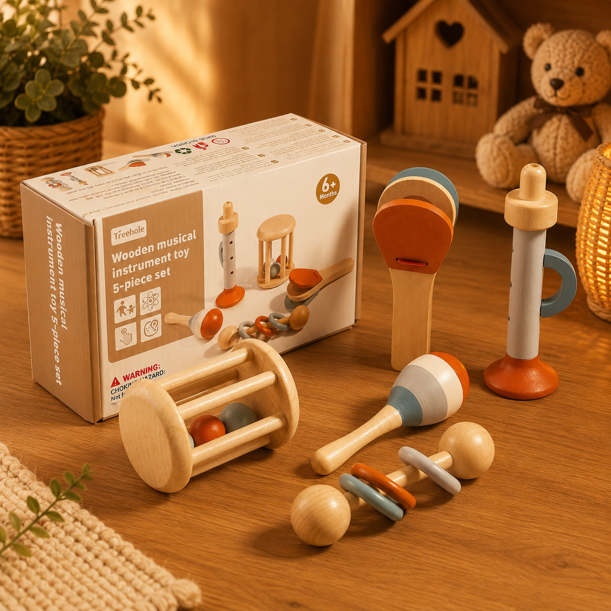 🎵 Coffret d'instruments de musique en bois Montessori – 5 pièces