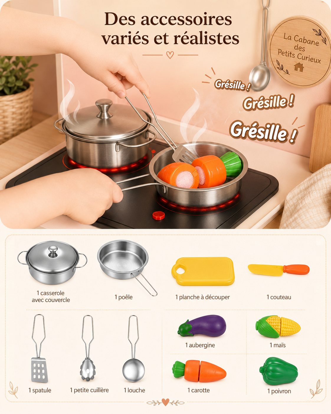 🍳 Cuisine en bois pour enfant avec lumières et sons – Rose