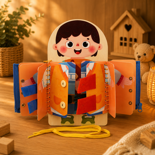🧩 Tableau d'activités Montessori en bois – Apprendre les gestes du quotidien