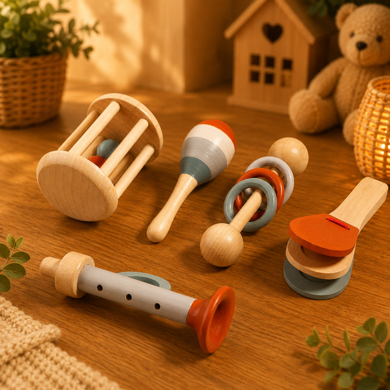 🎵 Coffret d'instruments de musique en bois Montessori – 5 pièces