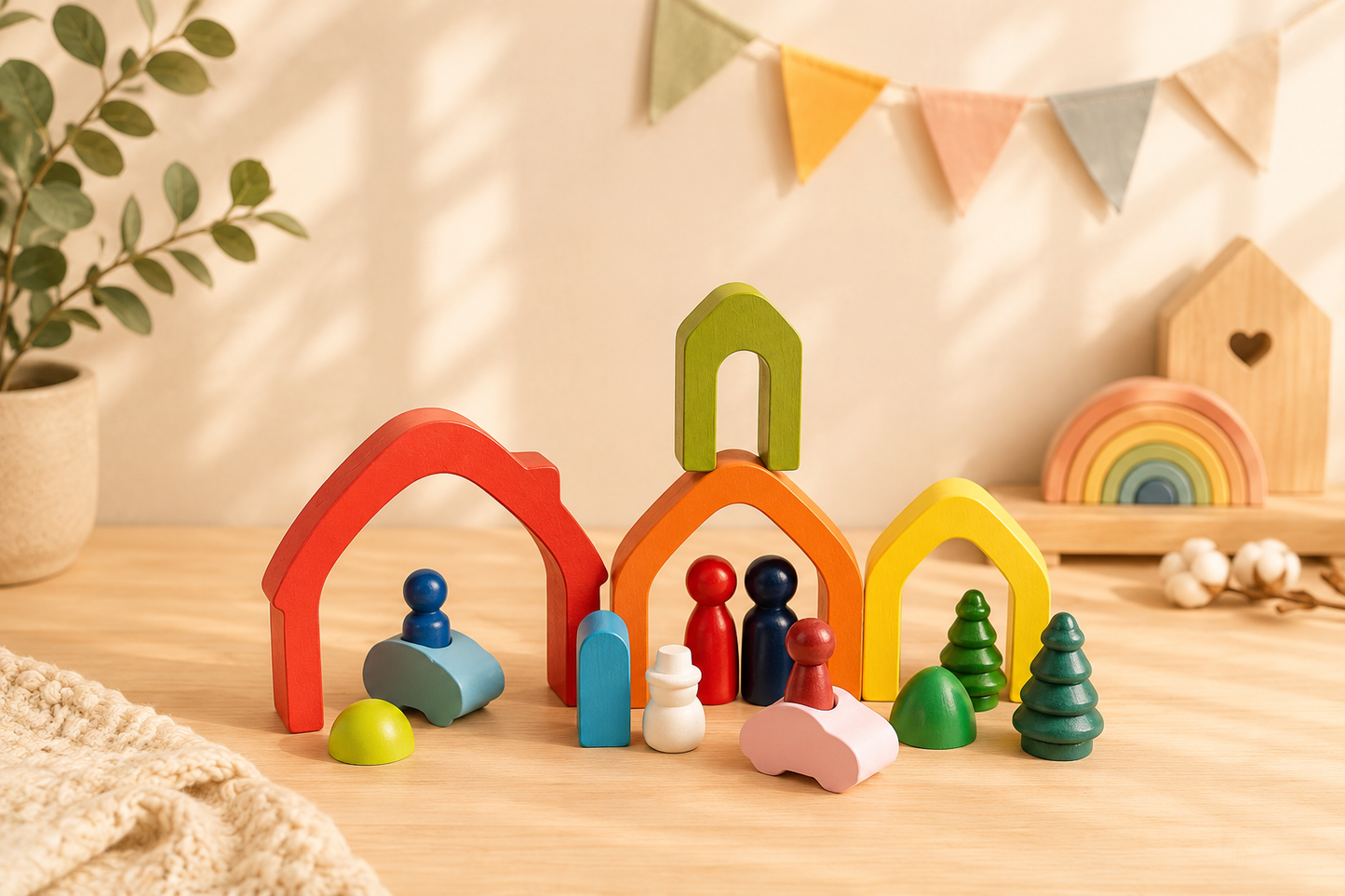 🏗️ Jeux de construction en bois Montessori arc-en-ciel