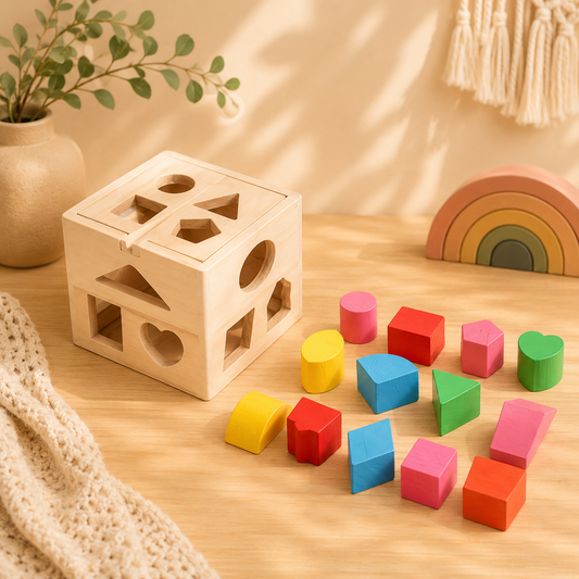 🌈 Cube Montessori – Boîte à formes en bois