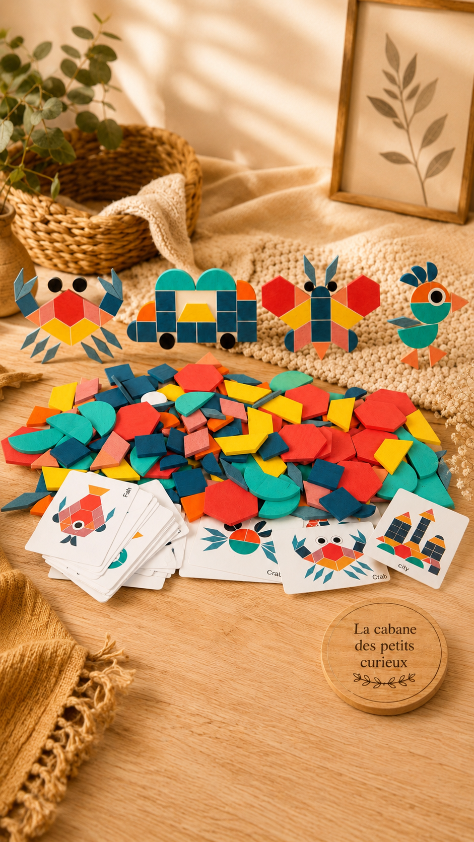 🧩 Puzzle créatif en bois 180 pièces – Animaux & formes