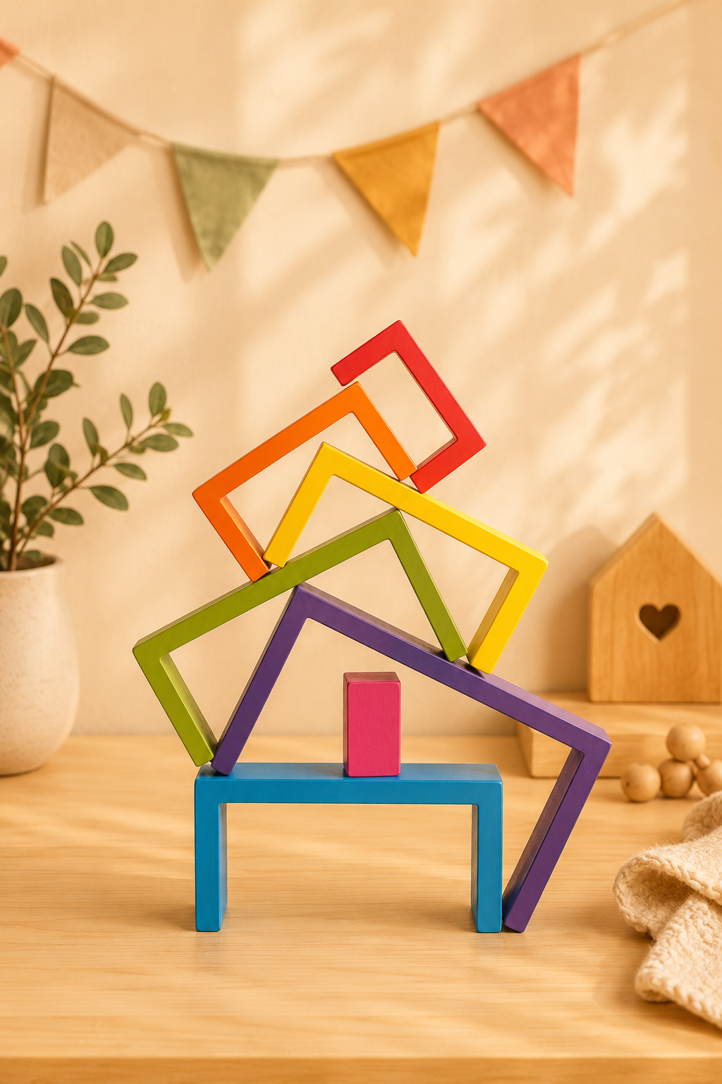 🏗️ Jeux de construction en bois Montessori arc-en-ciel