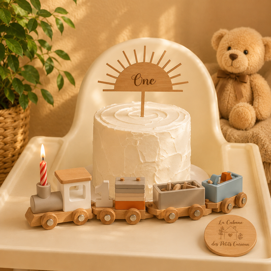 🚂 Train éducatif en bois à empiler – Jeu d'éveil avec chiffres et formes